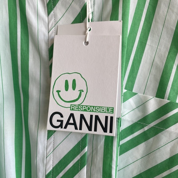 GANNI WRAPAROUND BELT STRIPE ORGANIC COTTON SHIRT - Picture 6 of 7